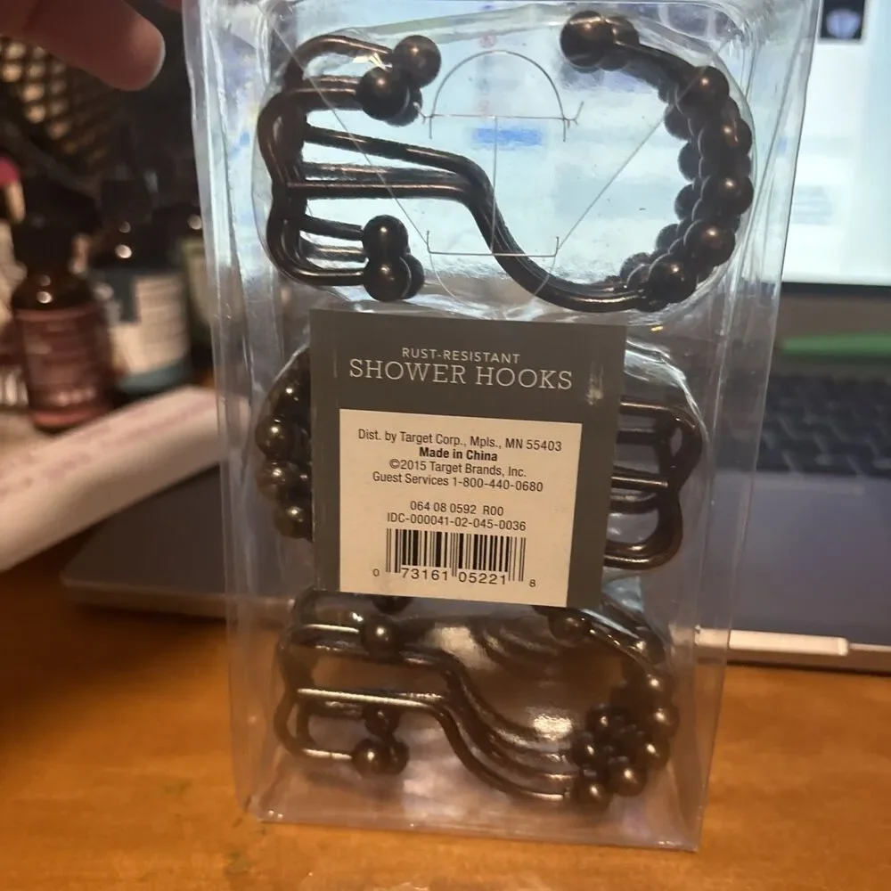 Threshold Oil-Rubbed Bronze Finish Button Shower Hooks Rustproof 12 Count